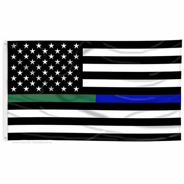 Thin Green & Blue Line American Flag, Polyester, 3 x 5 Ft - Interceptor Public Safety Products