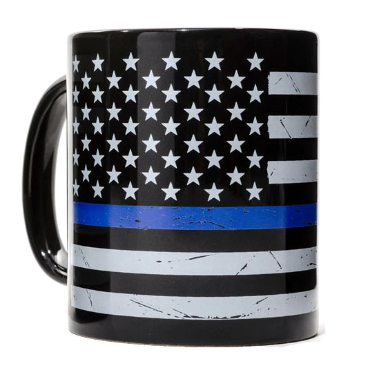 Distressed Thin Blue Line American Flag Coffee Mug