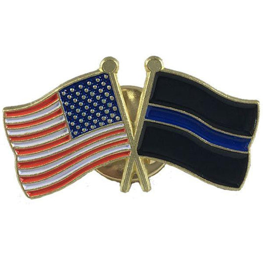 Thin Blue Line Flag and American Flag Pin