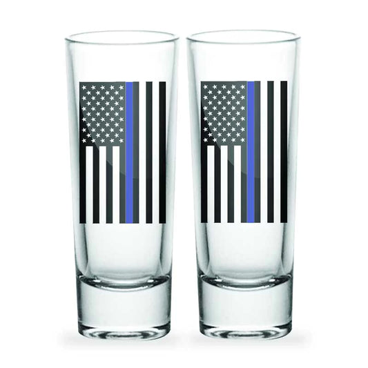 Thin Blue Line Cordial Shot Glass, 2 Piece Set