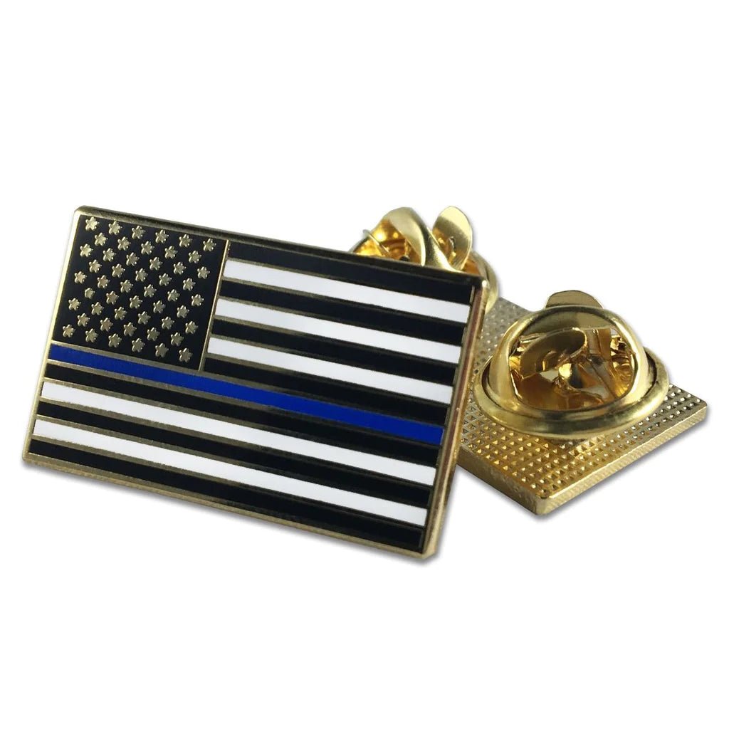 Classic Thin Blue American Flag Pin - Double Clutch - Interceptor Public Safety Products