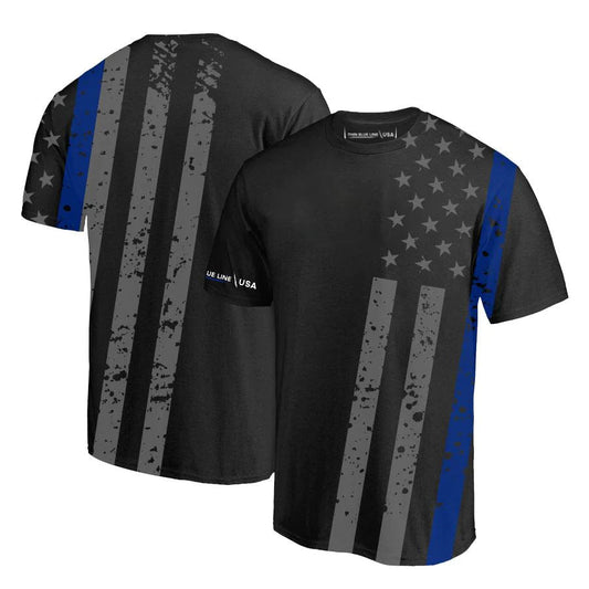 Distressed Thin Blue Line Flag T-Shirt - Interceptor Public Safety Products