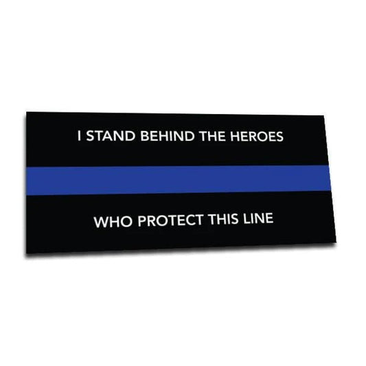 "I Stand Behind" Thin Blue Line Vehicle Sticker 9 x 4 inches - Interceptor Public Safety Products