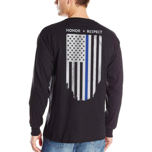 Long Sleeve T-Shirt - Thin Blue Line Flag - Interceptor Public Safety Products