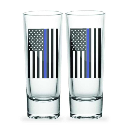 Thin Blue Line Cordial Shot Glass, 2 Piece Set - Interceptor Public Safety Products